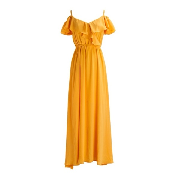 Surplice Neck mustard Butterfly Sleeve Chiffon Dress size Small - Picture 7 of 7